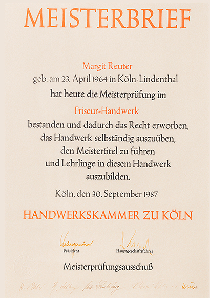 Meisterbrief Margit Kiefer
